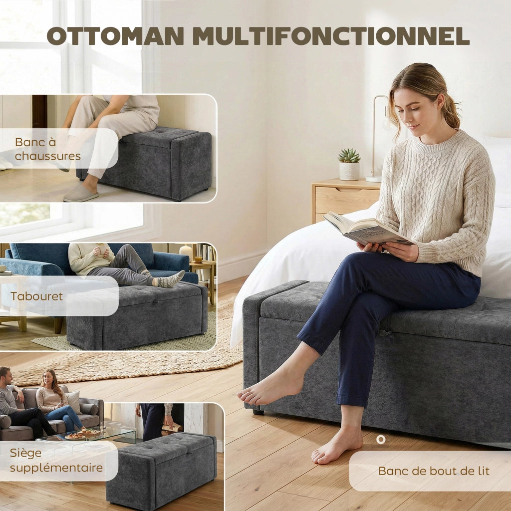 Pouf imbottito con contenitore ¨C zephmum ¨C 122x48x44 cm grigio scuro