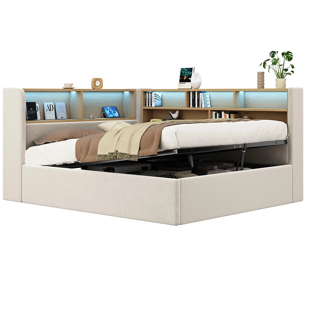 Divano letto con LED - Xylo - 140x190 cm - Beige - Spazio idraulico USB