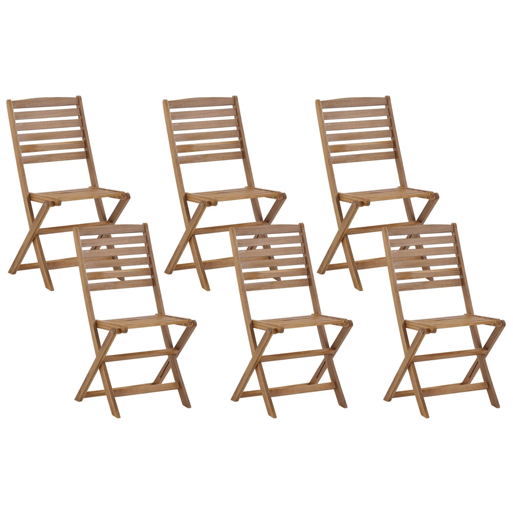 Set da pranzo da giardino in 6 posti Tavolo rotondo in legno di acacia chiaro pieghevoli con ombrellone