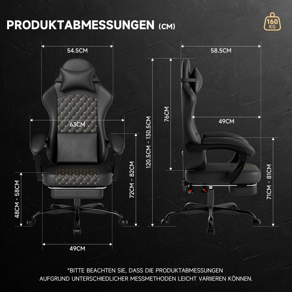 SEDIA GAMING Ergonomica in pelle nera, schienale reclinabile, supporto testa e lombare