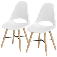 Set di 2 Sedie da Pranzo in Plastica e Legno Stile Nordico con Schienale Curvato, Bianco