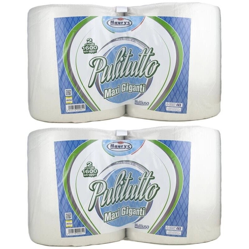 2 MAURY'S CARTA ASCIUGATUTTO INDUSTRIALE 2 ROTOLI PULITUTTO MAXI GIGANTI 1600 STRAPPI 3600GR HACCP