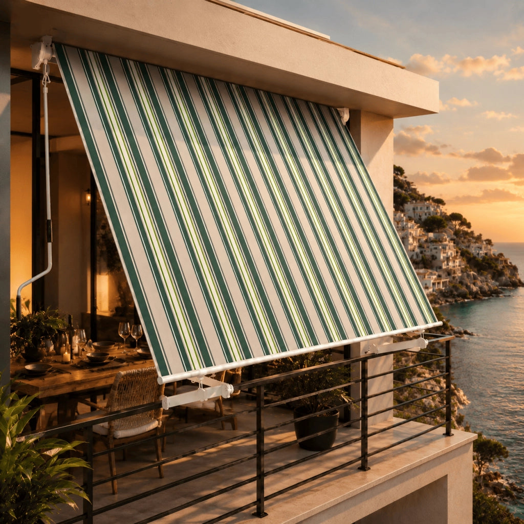 Tenda Parasole Con Manovella Struttura In Alluminio E Rivestimento In Poliestere 280G Protezione Dai Raggi Solari Privacy Per Balcone Terrazza Veranda E Esterni 295x250x50 Cm Verde E Beige
