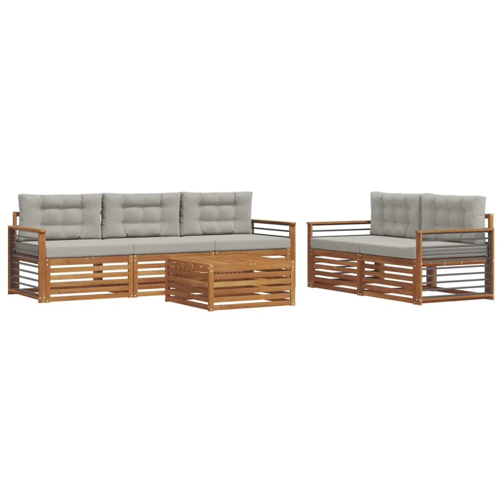 Set di divani da esterno 6 pcs Grigio Naturale e Chiaro