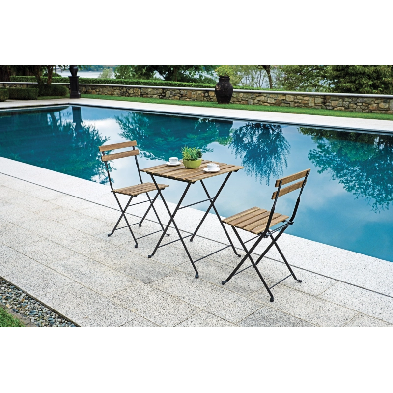 Set Bistrò In Ferro E Acacia Fsc Scura - 2 Sedie E Un Tavolo 55X54 Cm Moia