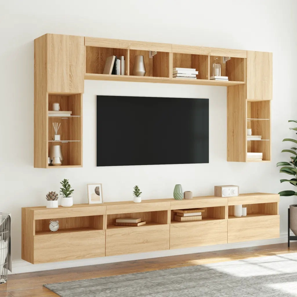 Mobili TV a Parete con Luci LED 2pz Rovere Sonoma 60x30x40 cm 837188