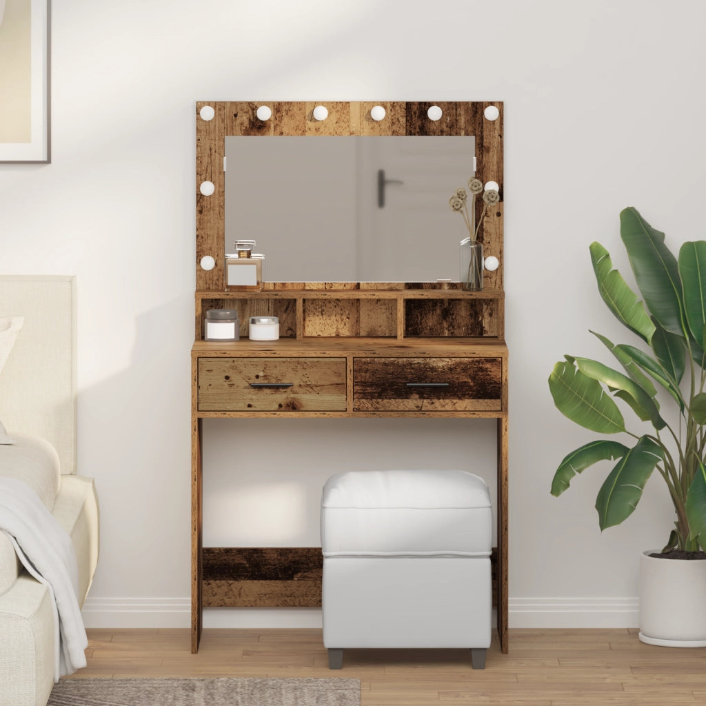Toeletta  con luci LED in legno usato 79x41x135 cm
