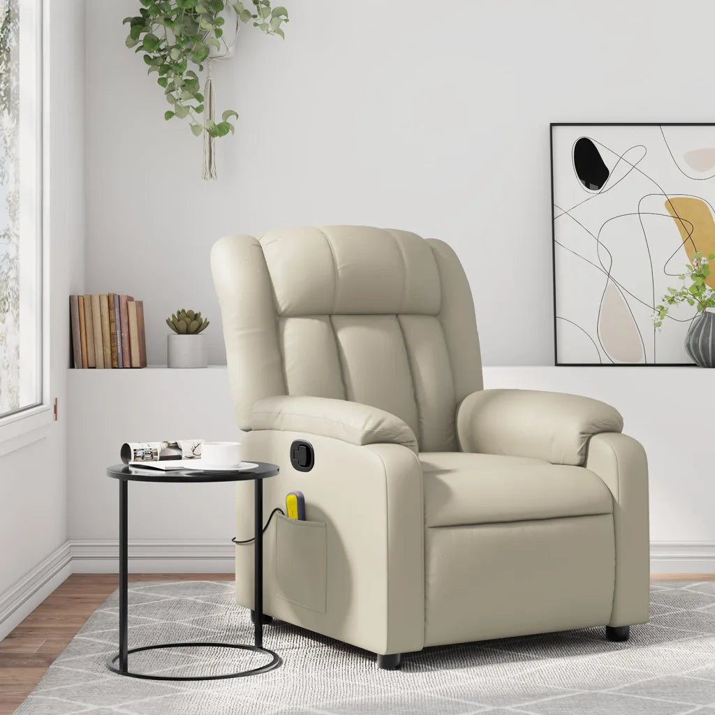 Divano Sedia-Poltrona reclinabile massaggiante in Similpelle Crema 616844