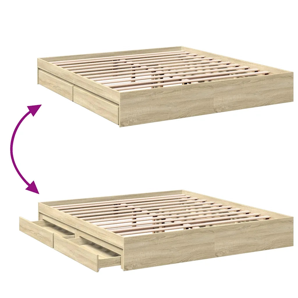Giroletto Cassetti-Struttura Letto con contenitore Rovere Sonoma 180x200 cm Legno Multistrato 258049