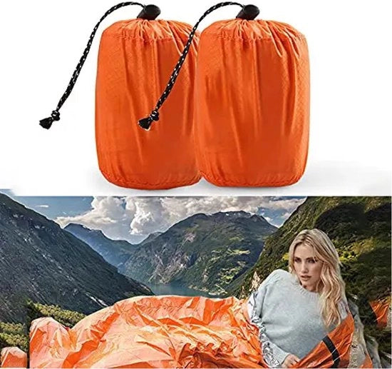 Set di 2 sacchi di sopravvivenza riutilizzabili, kit di emergenza per bivacco, kit di emergenza per attività all'aperto, coperte di emergenza per guerra e soccorso per campeggio e escursioni.
