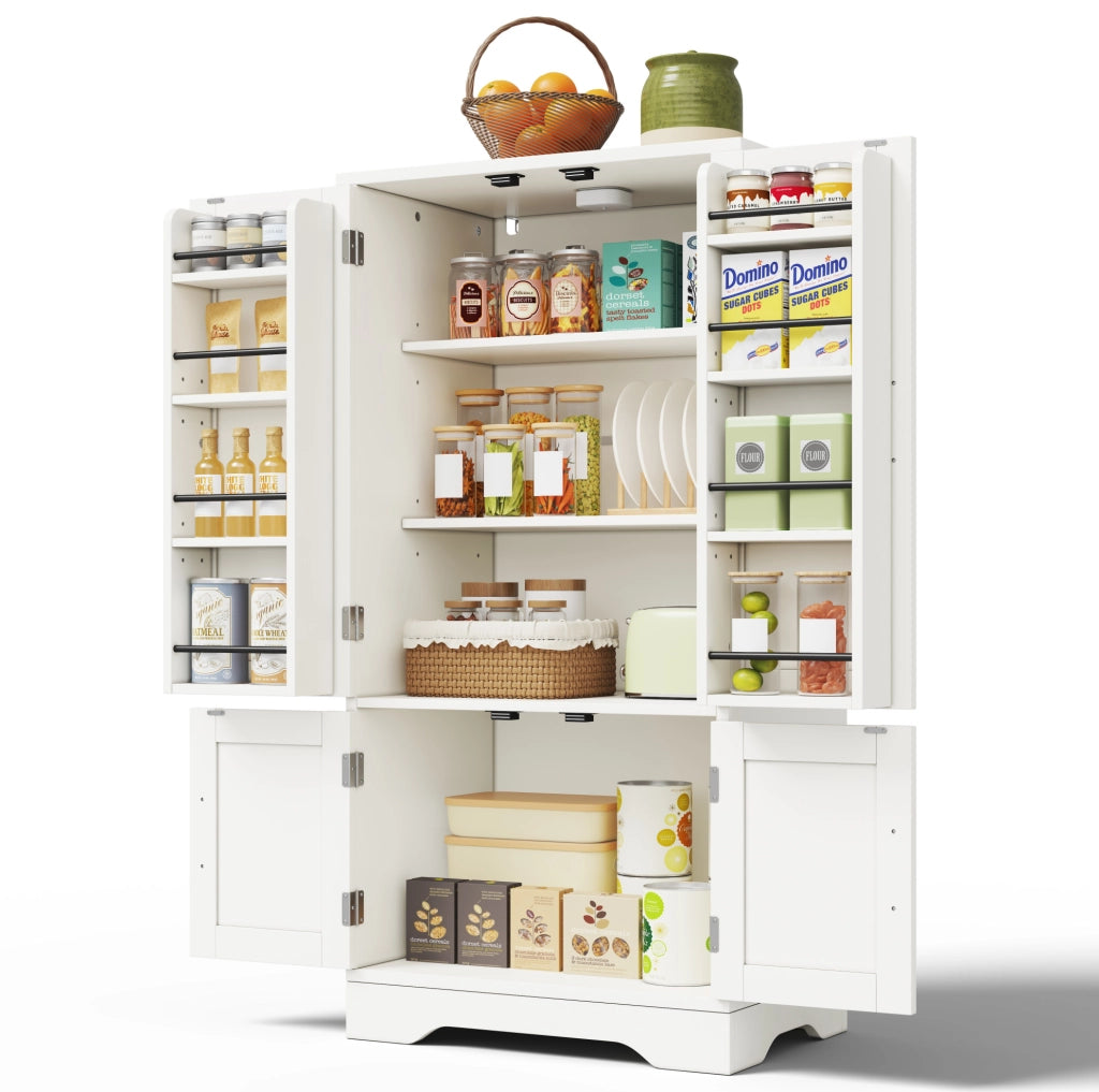 Mobile alto da cucina 120x60x40 cm in MDF bianco con LED a sensore, modulare
