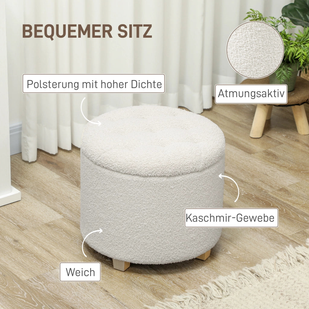 Sgabello con vano contenitore e gambe in legno ¨C zephmum ¨C bianco