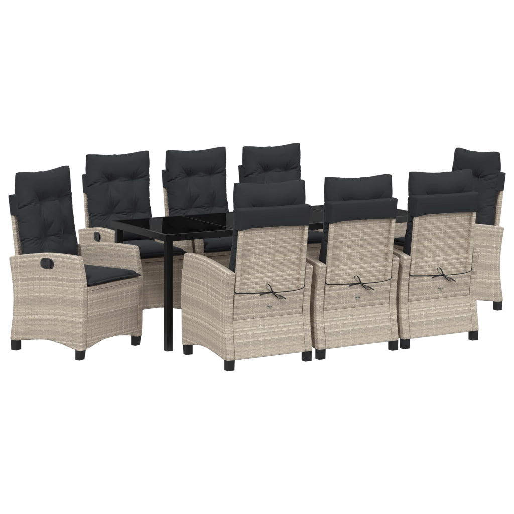 Set di Mobili da Giardino con Cuscini 9 Pezzi Grigio Chiaro Polyrattan