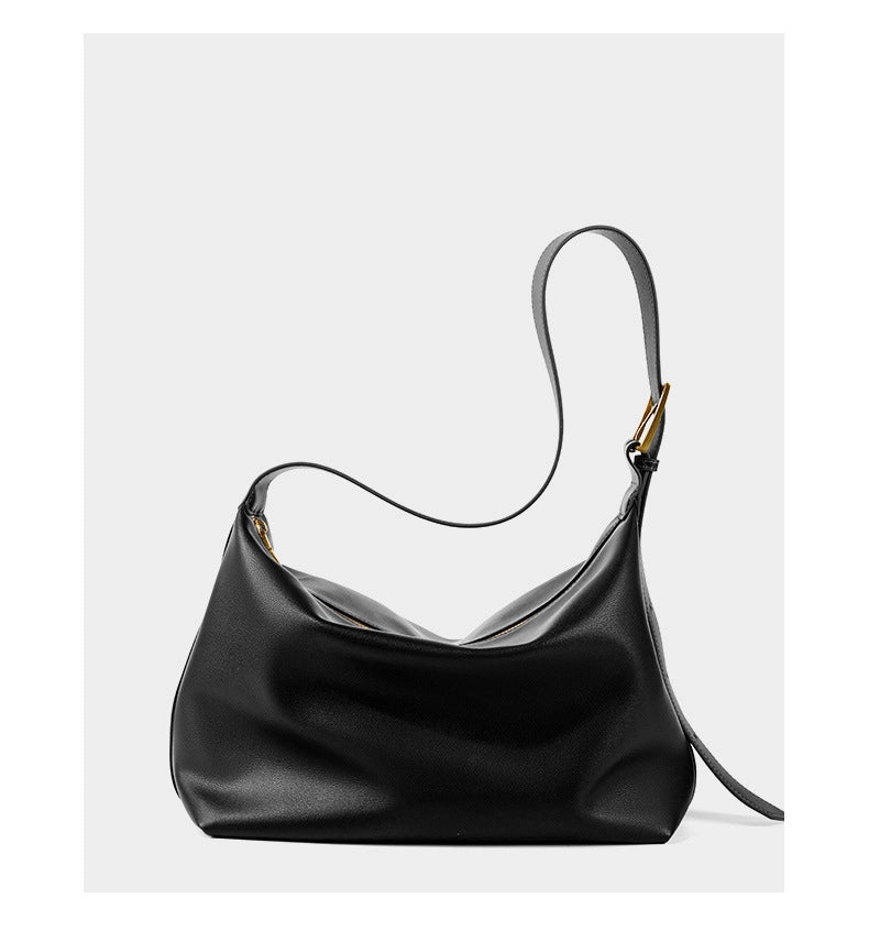 Borsa a tracolla classica in vera pelle da donna, colore nero.