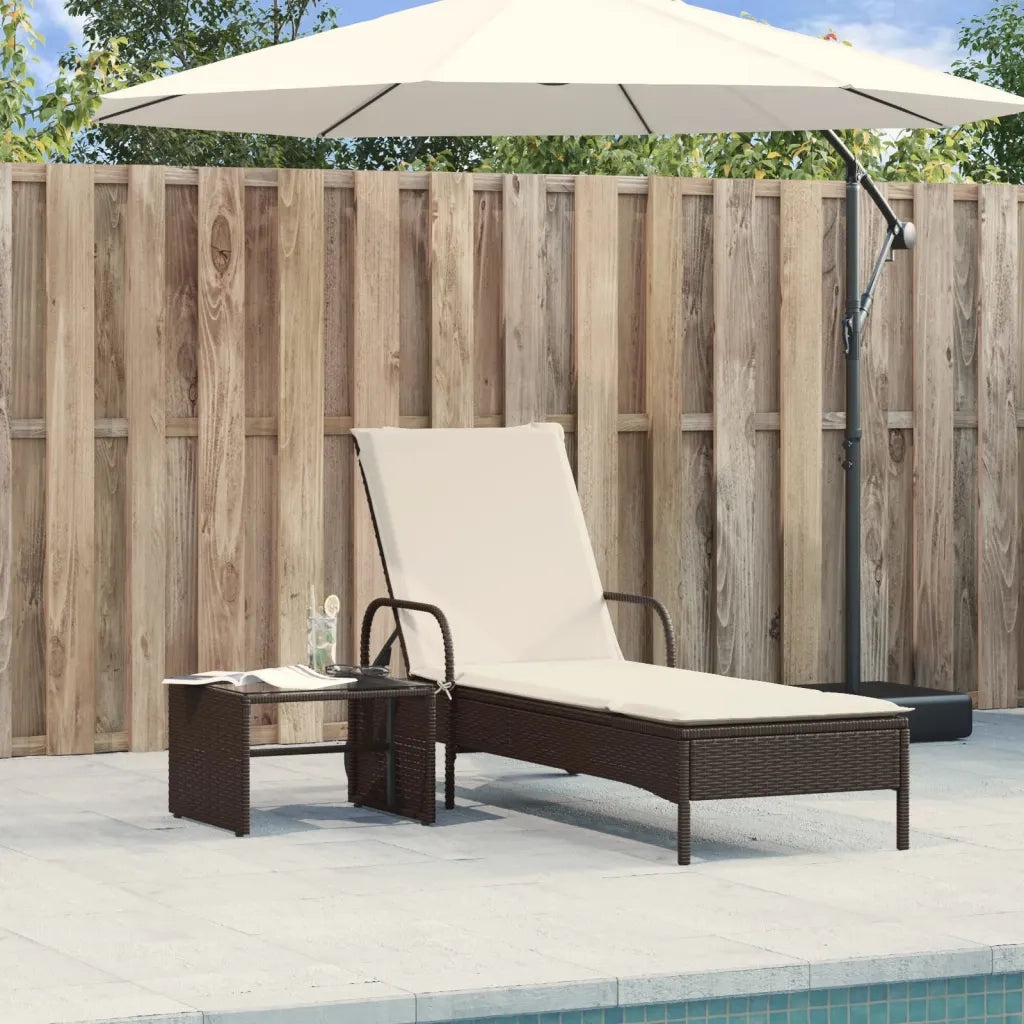 Lettino Prendisole | Sdraio da giardino | Lettino da sole con Ruote e Cuscino in Polyrattan Marrone