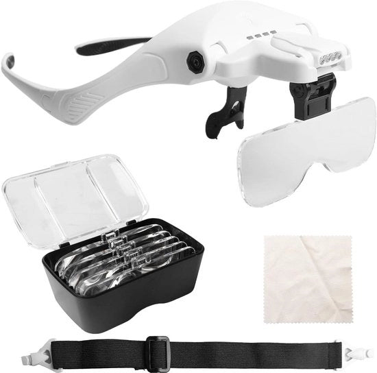 Vergrootglas con illuminazione LED e ricaricabile via USB, 4 LED, 3 livelli di luminosità, obiettivo regolabile, per brille, modellismo, gioiellieri, fai da te e lettura