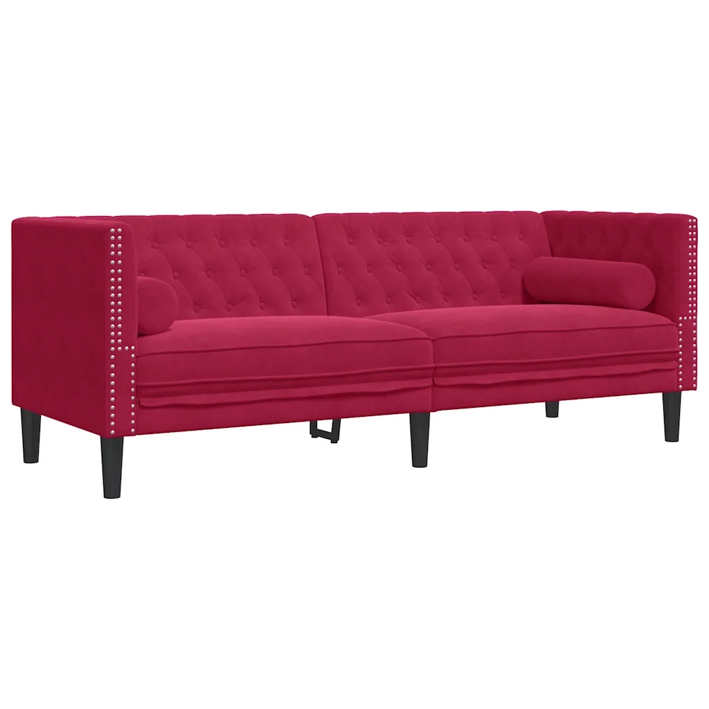 Divano Chesterfield con Rinforzi 3 Posti Rosso Vino in Velluto 372697