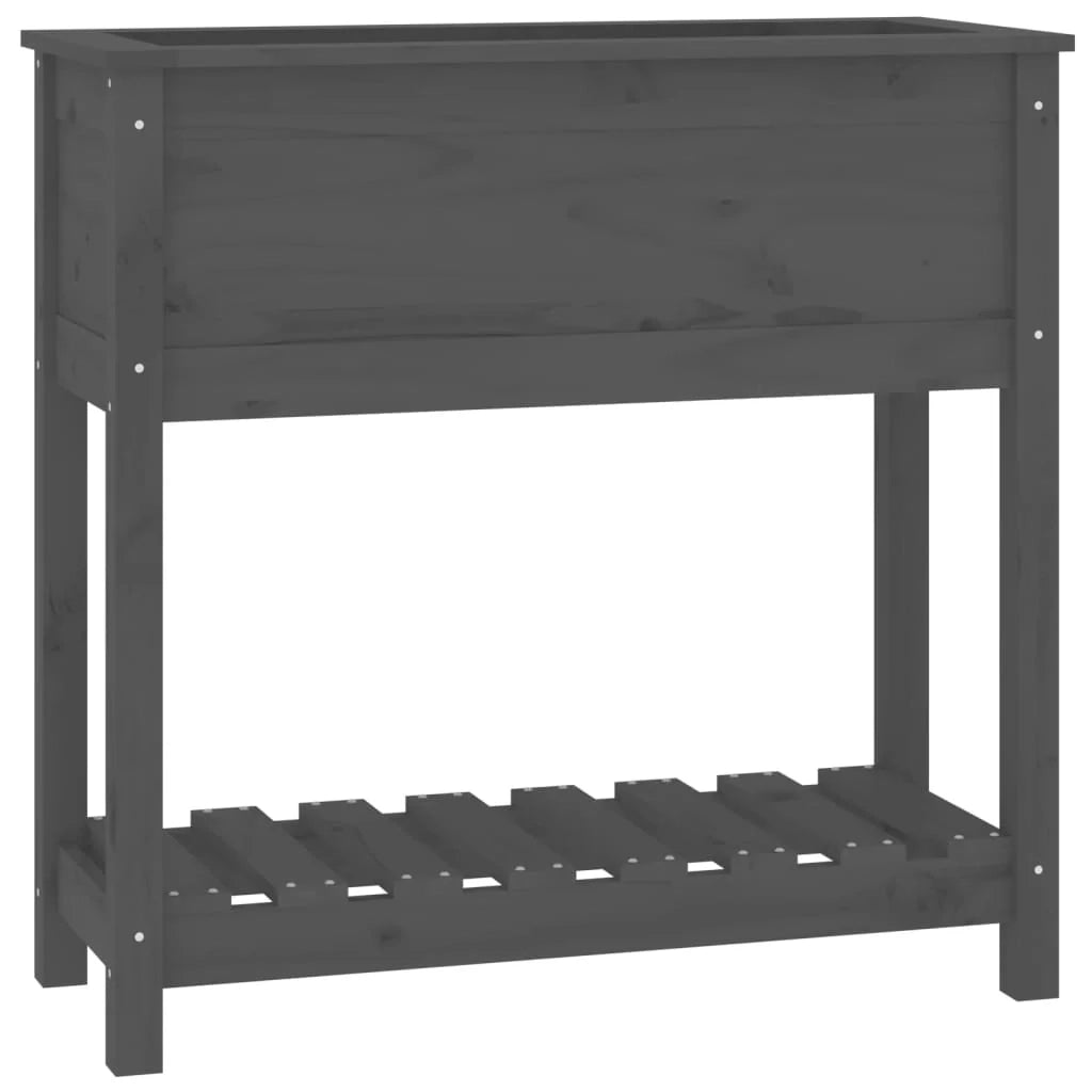 Fioriera rialzata per piante fiori patio giardino con ripiano 82,5 x 34,5 x 81 cm legno massello di pino grigio 02_0038400