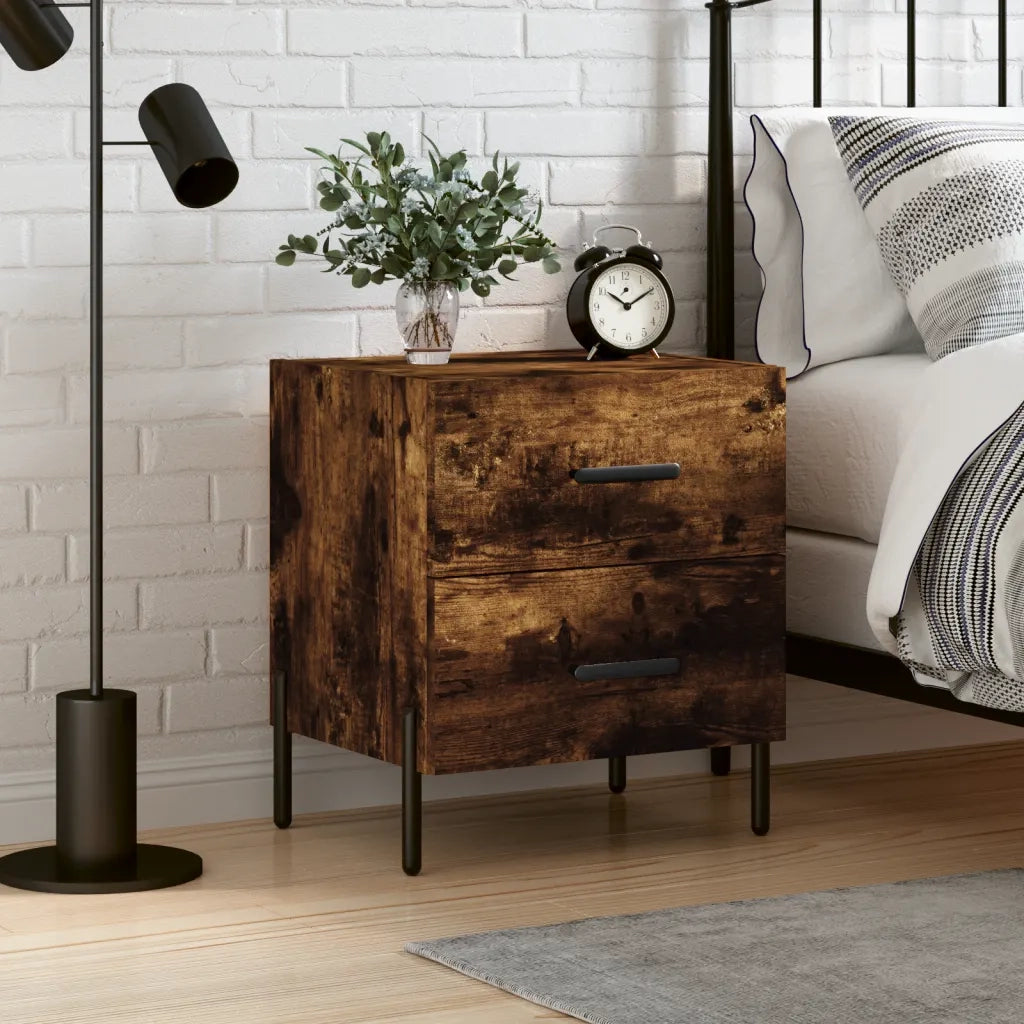 Comodino | Armadio da Notte | Mobiletto da notte Rovere Fumo 40x35x47,5 cm in Legno Multistrato