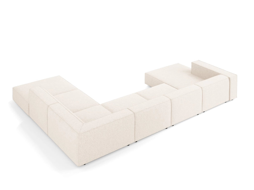Cosmopolitan Design - Divano panoramico destro "Arendal" 7 posti in ciniglia beige chiaro 