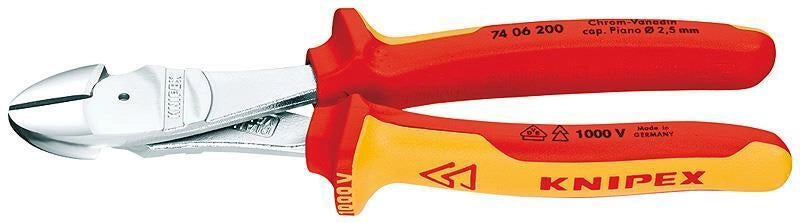KNIPEX 74 06 200 Tronchese Laterale per Meccanica Tipo Forte Lunghezza 200 mm Impugnature Bicomponenti Isolate VDE colore Nero