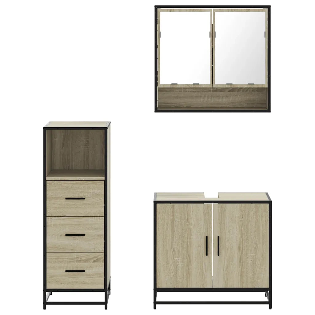 Set Mobili da Bagno | Armadio da bagno 3 pz Rovere Sonoma in Legno Multistrato