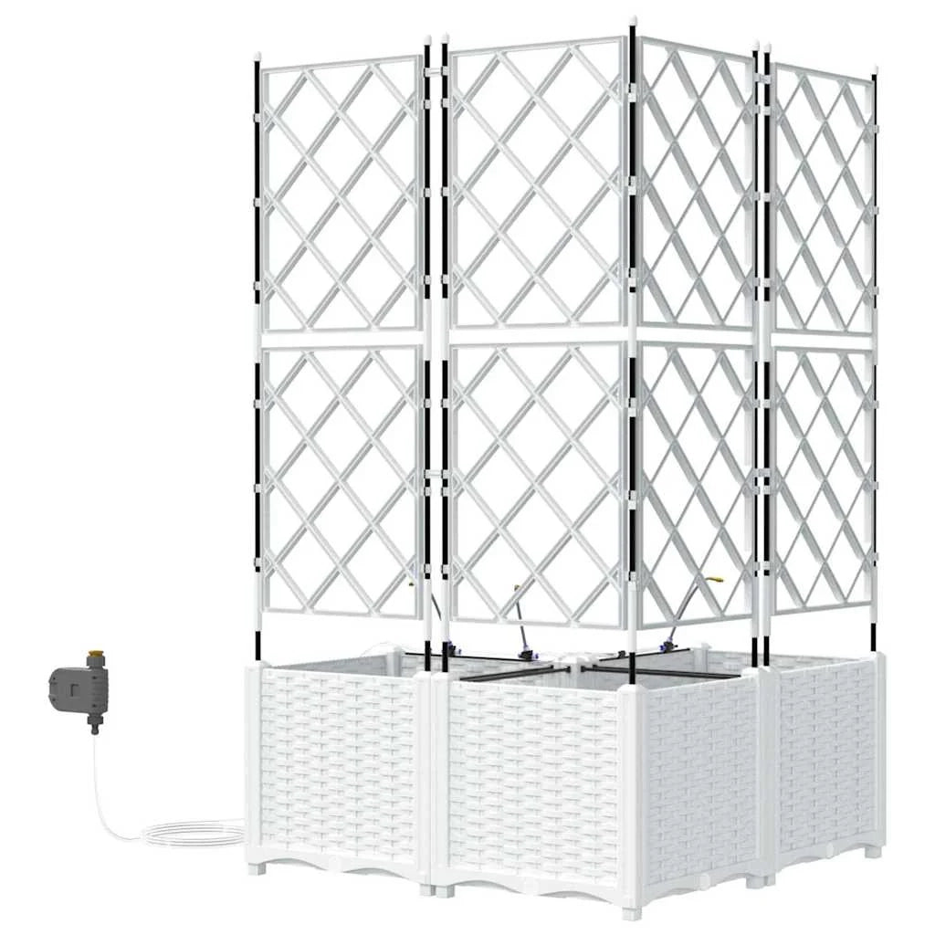 Set di 3 fioriere da giardino moderne per esterni con sistema di irrigazione 80 x 80 x 142 cm acciaio bianco 02_0058617