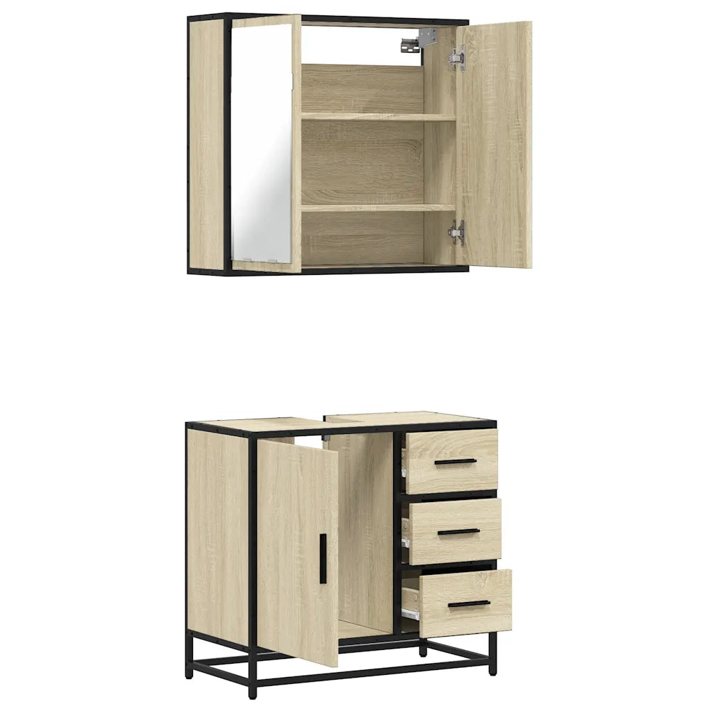 Set Mobili da Bagno | Armadio da bagno 2 pz Rovere Sonoma in Legno Multistrato