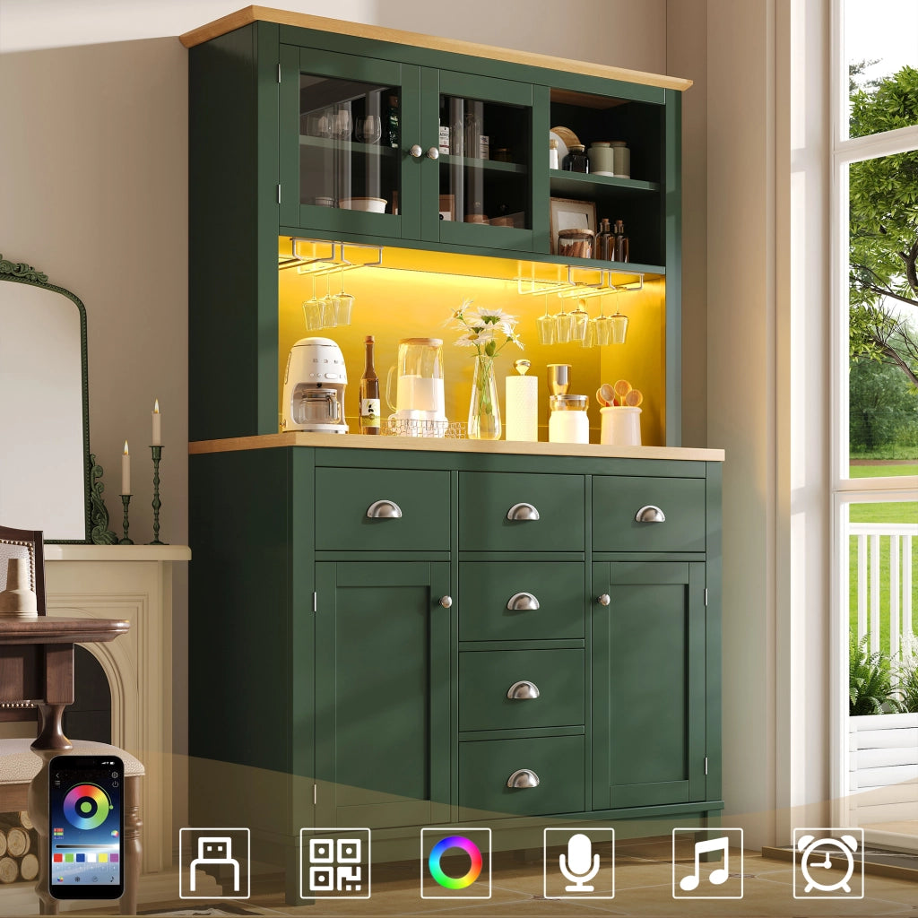 CREDENZA 104x40x180 cm in MDF Verde con LED e maniglie in metallo