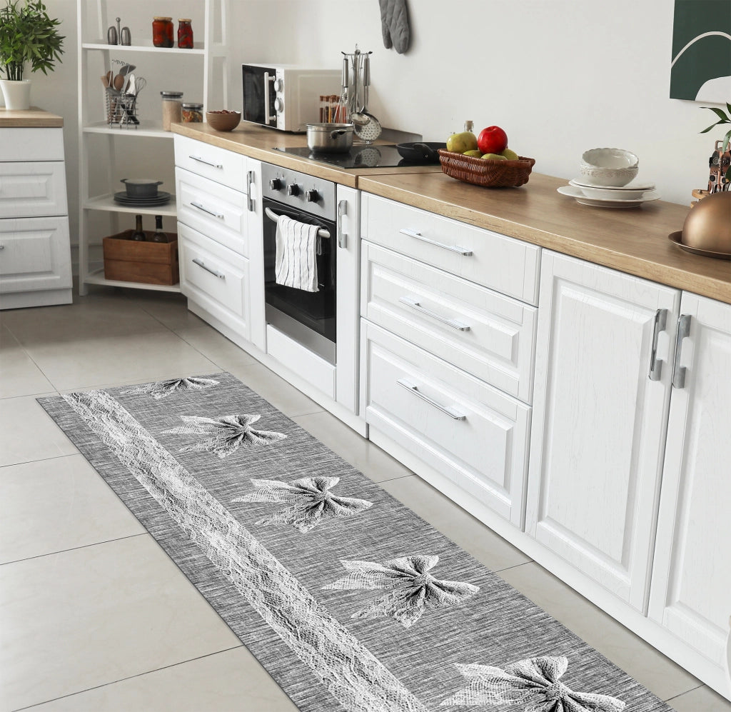 Tappeto passatoia fantasia made in Italy antiscivolo lavabile aderente FioccoGrigio - 50x200 cm