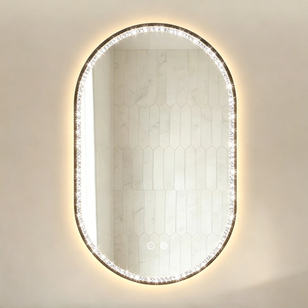 Specchio luminoso da bagno con controllo touch antiappannamento e 3 tonalità di luce in vetro nero 60 × 90 × 12 cm