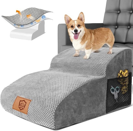 Trappola per cani per piccoli cani, sistema di salita per cani HEVOL 2-traps, scala per cani estensibile, trappola portatile per animali domestici con copertura lavabile, trappola per gatti rimovibile per divano letto