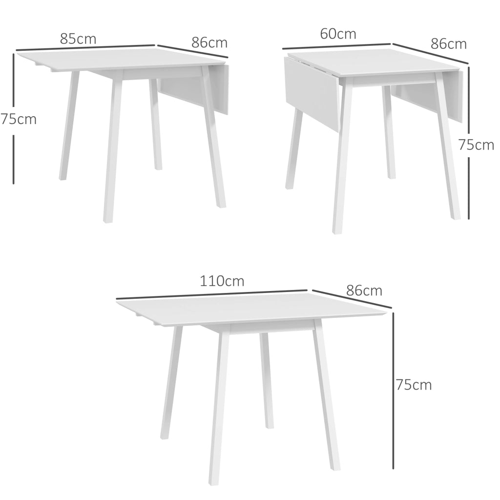 Tavolo da pranzo pieghevole in legno, per 2-4 persone, salvaspazio, bianco, 110 x 86 x 75 cm