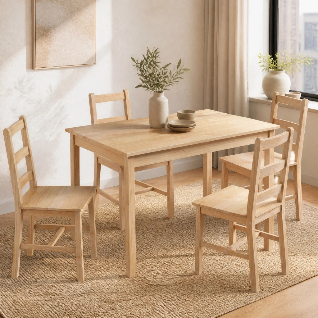 Tavolo con 4 sedie 118x73x75 cm per 4 persone in legno naturale