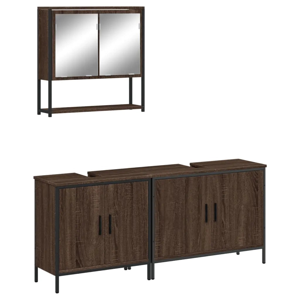Set Mobili da Bagno 3 pz Rovere Marrone in Legno Multistrato 3214674