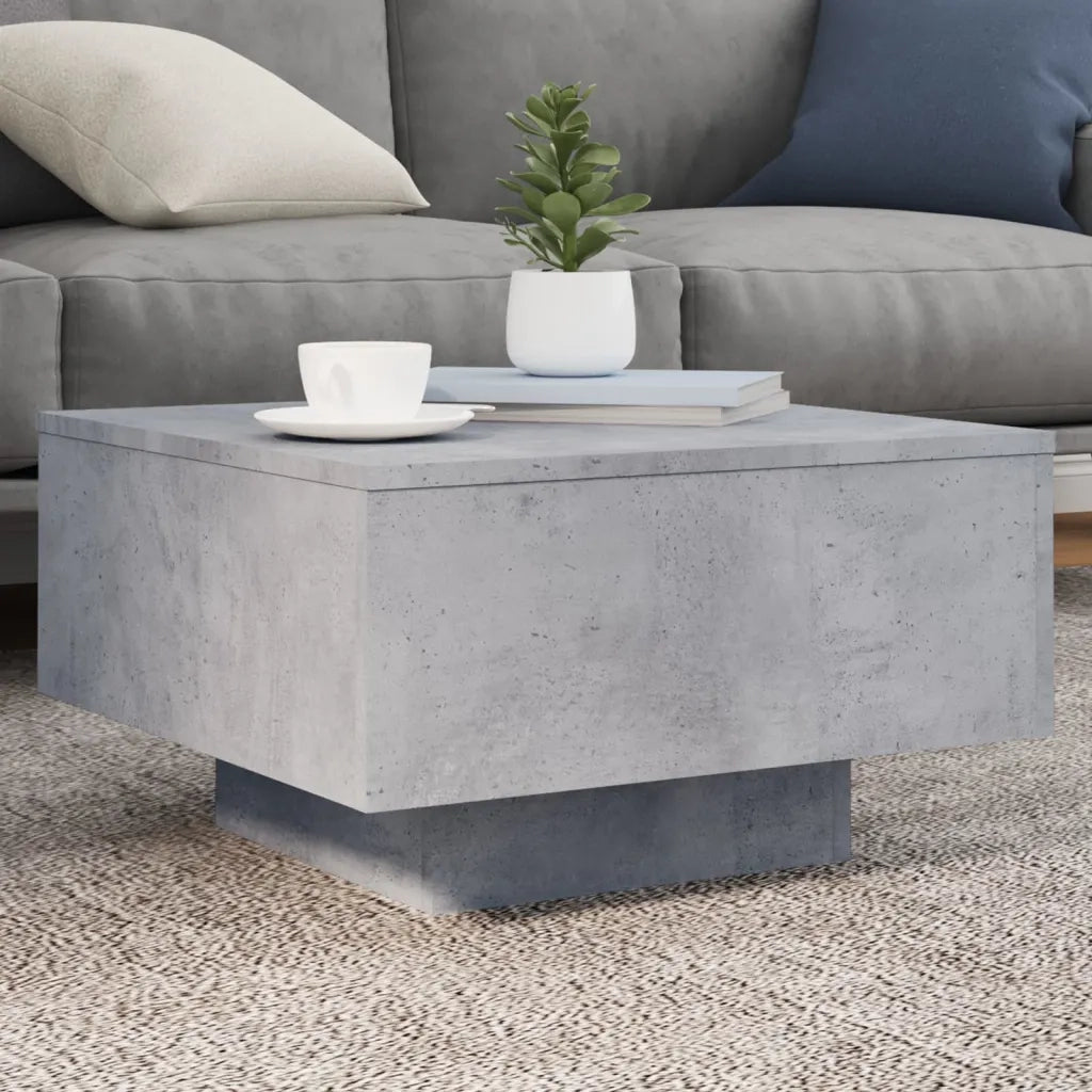 Tavolino da salotto | Tavolino da caff¨¨ | Tavolino da Soggiorno con Luci LED Grigio Cemento 55x55x31 cm