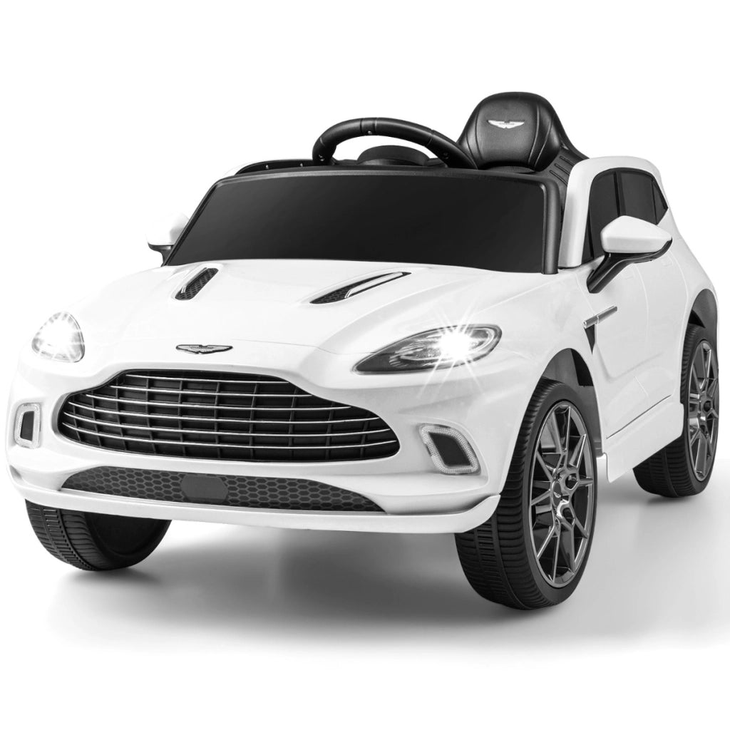 Auto a batteria 12V con licenza Aston Martin DBX doppie porte bloccabili, Veicolo elettrico per bambini Bianco-Macchinine giocattoli