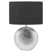 Lampada da Tavolo Argento e Nero Ceramica Base Lucida Paralume Tamburo in Poliestere Design Glam