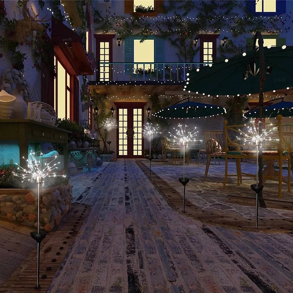 Luci natalizie energia solare Fuochi d'artificio 80 Led Luce Fredda telecomando