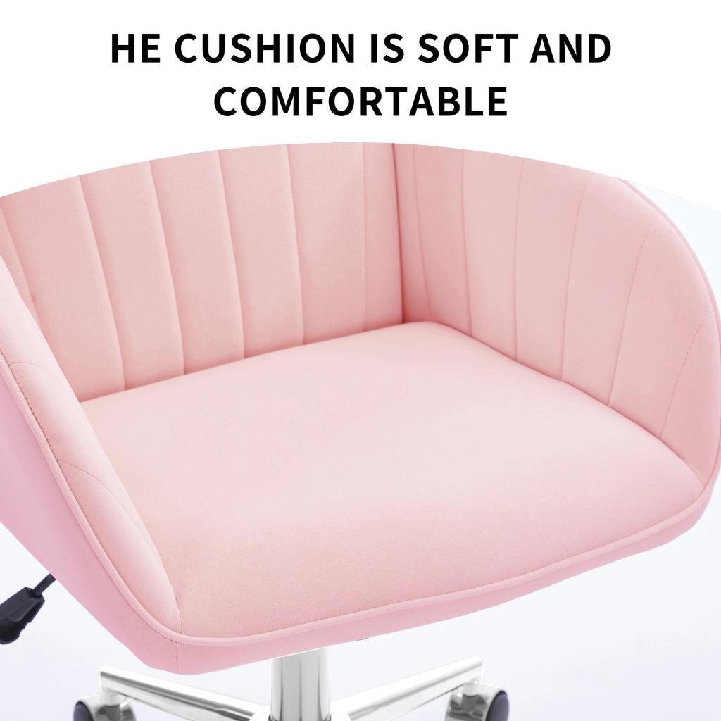 Sedia da ufficio girevole ergonomica con altezza regolabile seduta imbottita e ruote in velluto rosa per casa e studio