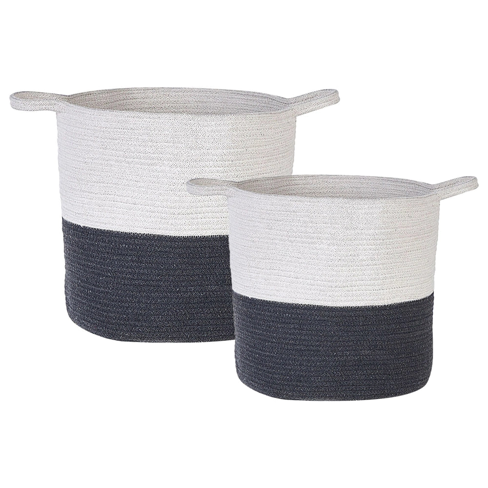 Set di 2 cestini in tessuto cotone bianco nero 35/33 cm per la conservazione ornamento decorazione boho