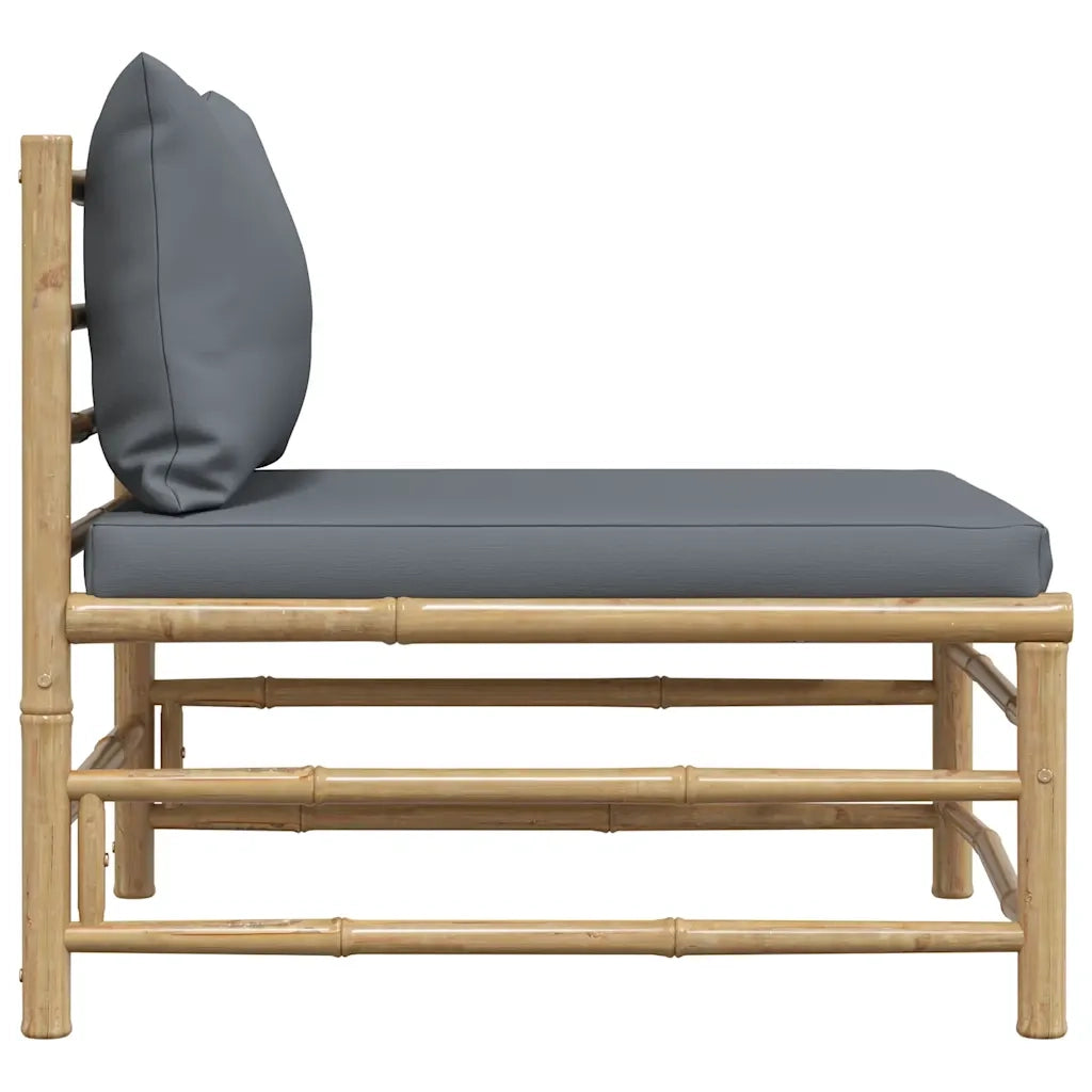 Divano Centrale da Giardino con Cuscini-Sofa Modulare-Divanetto da esterno Grigio Scuro in Bamb¨´