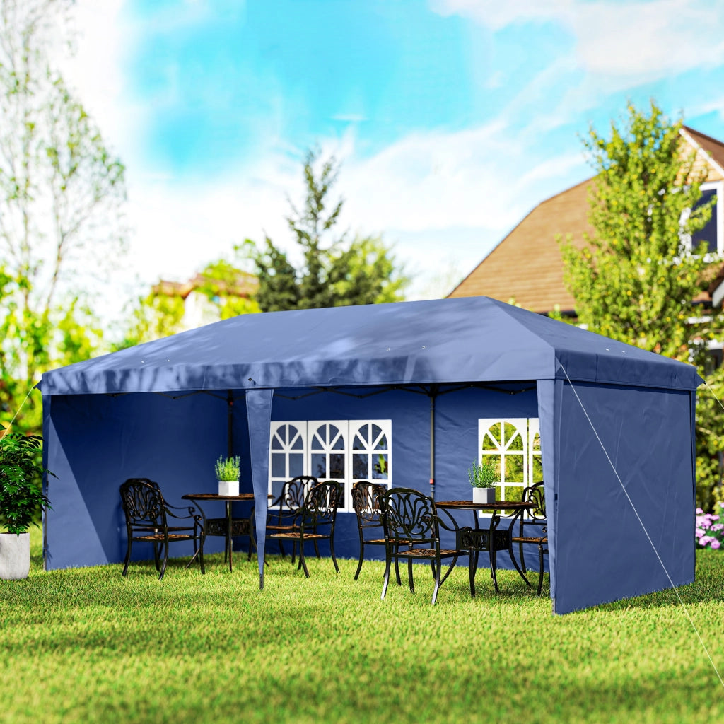 Gazebo Pieghevole 6x3m Pop-up ¨C Xylo ¨C 4 Laterali con Finestre Blu Giardino
