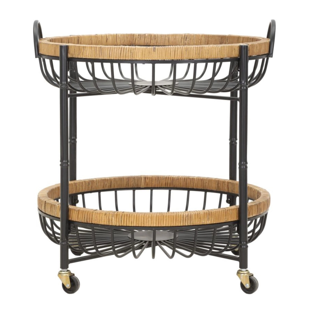 Carrello Cebu a doppio cestino in ferro e rattan con ruote — 57x55,5x62,5 cm