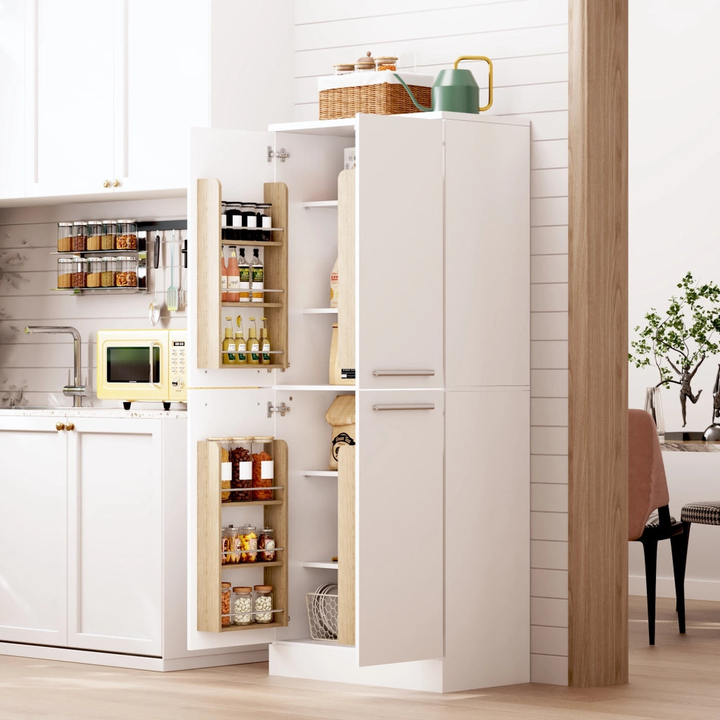 Dispensa alta con ripiani regolabili e 4 ante, finitura lucida, per cucina e sala da pranzo, 76 × 42 × 180 cm
