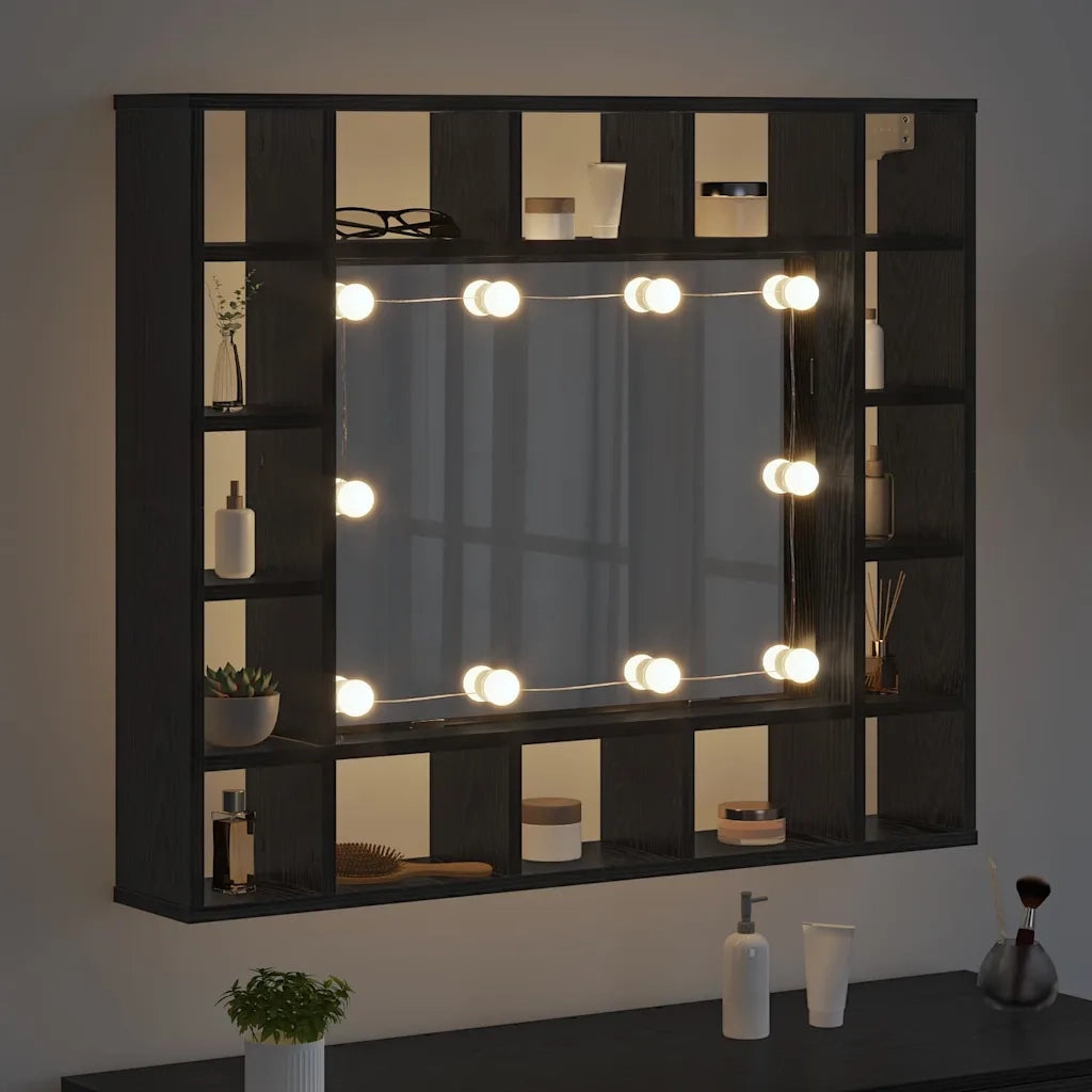 Mobiletto per Specchio | Armadio da bagno Rovere Nero 91 x 15 x 76,5 cm