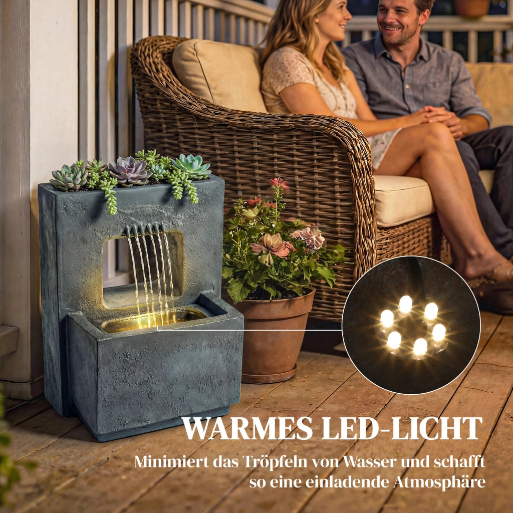 Fontana da Giardino 2 Livelli ¨C Xylo ¨C con LED e Pompa Effetto Pietra 45x31,5x58,5cm