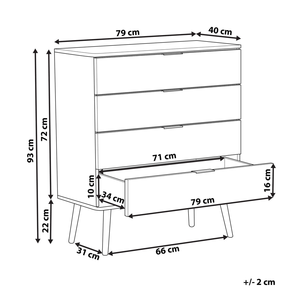 Cassettiera Credenza Bianca con 4 Cassetti 93 x 79 cm Soggiorno Camera da Letto Corridoio Armadietto Stile Scandinavo