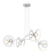 Lampadario 4 Luci Crono Acciaio Bianco A Bracci E Diffusori A Doppio Cerchio