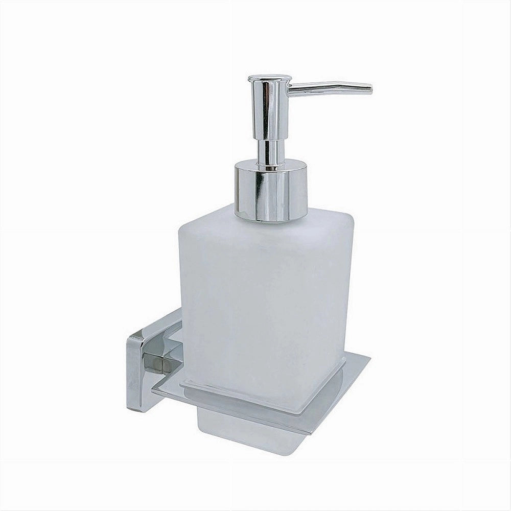 Trade Shop - Dispenser Sapone Cubico Da Muro In Acciaio Vetro Satinato 16cm Arredo Bagno 87215 -
